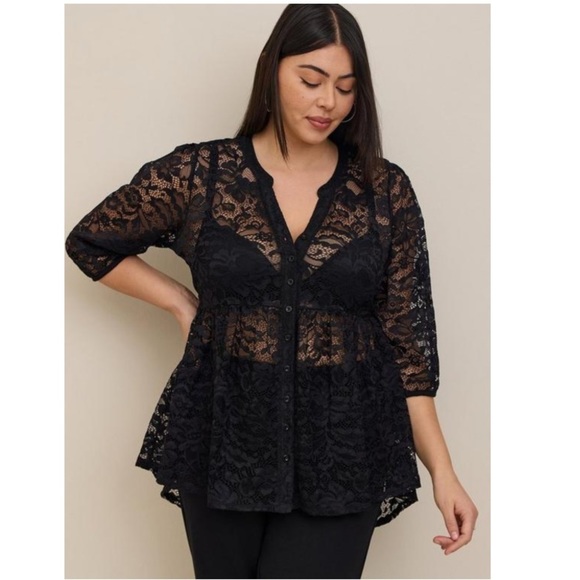 torrid Tops - TORRID NWT BABYDOLL SHEER LACE BUTTON DOWN TUNIC TOP